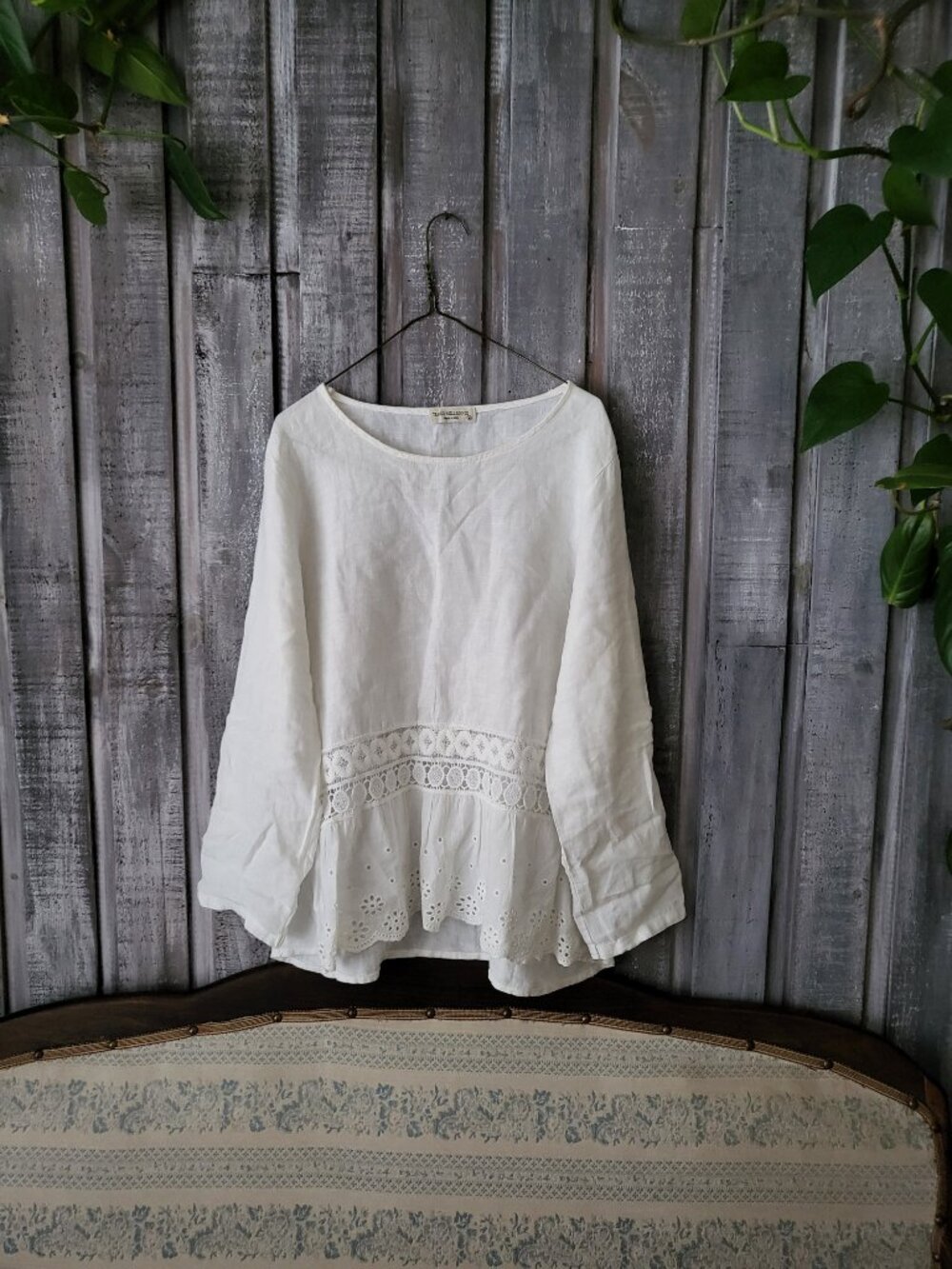 Terzo Millennio White Linen Lace Peplum Blouse Top Medium Italy